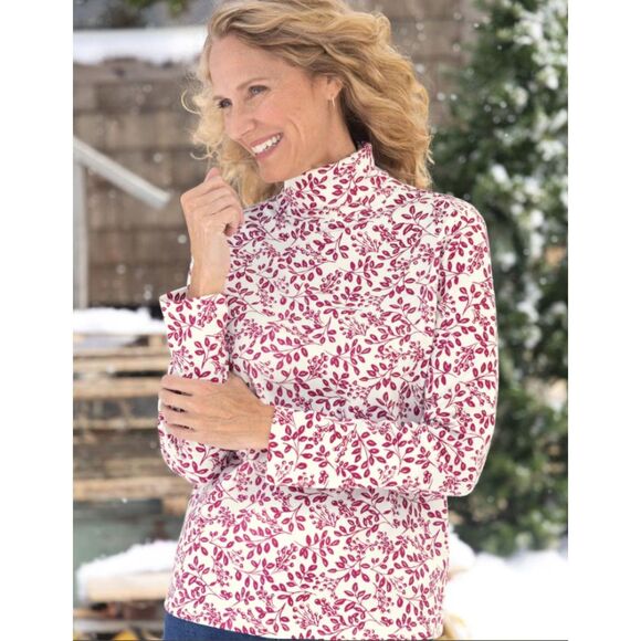 Appleseeds Tops - APPLESEEDS Red Print Sz XL Petite Soft Stretchy Cotton Mock Neck Shirt NEW NWT